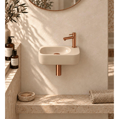 QeramiQ Fuente fonteinset – halfrond – 40x21.5x12 cm – keramiek beige – kraangat rechts – mat witte kraan