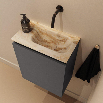 MONDIAZ TURE-DLUX 40cm toiletmeubel Dark Grey. EDEN wastafel Frappe positie rechts. Zonder kraangat.