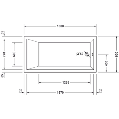 Duravit Starck Kunststof bad acryl rechthoekig - met overloop - met 1 rugsteun - 180x90x46cm - zonder poten - voor inbouw - glans wit