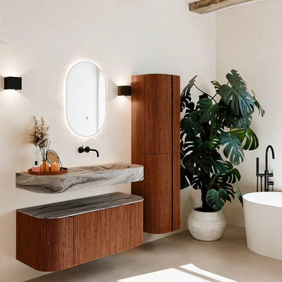 MONDIAZ THOR-DLUX Meuble de salle de bains - 110cm - arrondi gauche + droite - couleur Ruby - 1 tiroir - 2 portes - Vasque suspendue CLOUD droite sans trou de robinet - couleur Sombra