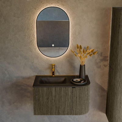 Mondiaz KURVE Ensemble de meuble de salle de bains - 75x46x40cm - 1 tiroir - 1 porte - lavabo solid surface - gauche - 1 trou de robinet - Shadow