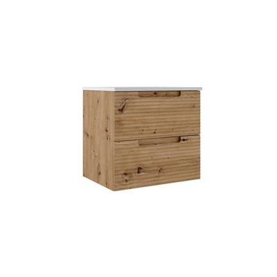 Saniclass Prime Balance Meuble de salle de bain - 60x55x45cm - 1 vasque ovale en céramique blanc - 1 trou de robinet - 2 tiroirs - miroir rectangulaire - chêne rustique