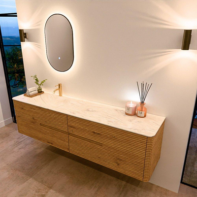Mondiaz CIRO-DLUX Badkamermeubelset - 190x45x50cm - Solid surface wastafel Ostra - 1 wasbak Links - 1 kraangat - 4 lades - Oak