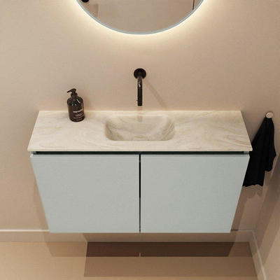 MONDIAZ TURE-DLUX Meuble WC 80 cm Greey. Lavabo EDEN Ostra position milieu. Sans trou de robinet.