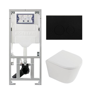 QeramiQ Dely Pack WC - 36.3x51.7cm - à fond creux - sans bride - réservoir encastré Geberit UP320 - abattant WC softclose 35 mm - plaque de commande en métal noir mat - boutons ronds - blanc mat