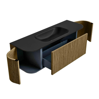 Mondiaz KURVE Badkamermeubelset - 140x46x40cm - 1 lade - 2 deuren - wastafel solid surface - midden - zonder kraangat - Dusk