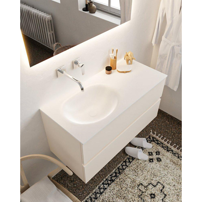 Mondiaz VICA Meuble Linen avec 2 tiroirs 100x50x45cm vasque lavabo Moon gauche sans trou de robinet