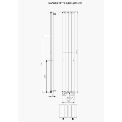 Plieger Cavallino Retto designradiator verticaal dubbel middenaansluiting 2000x298mm 905W wit