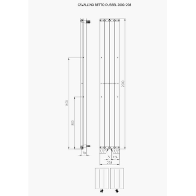 Plieger Cavallino Retto Radiateur design double raccordement au centre 200x29.8cm 666watt blanc