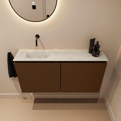 MONDIAZ TURE-DLUX Meuble toilette - 100cm - Rust - EDEN - vasque Opalo - position gauche - sans trou de robinet