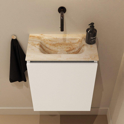 MONDIAZ TURE-DLUX Meuble de toilettes 40 cm Talc. EDEN lavabo Frappe position milieu. Sans trou de robinet.
