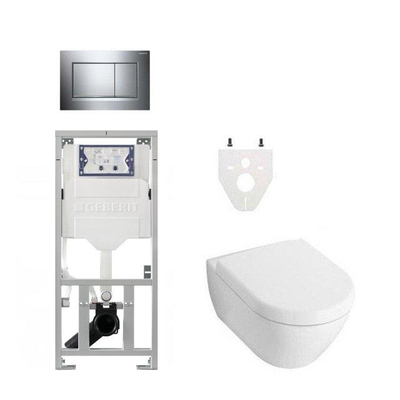 Villeroy Boch Subway 2.0 DirectFlush Pack WC - softclose - réservoir Geberit - plaque de déclenchement chrome sigma30 - blanc