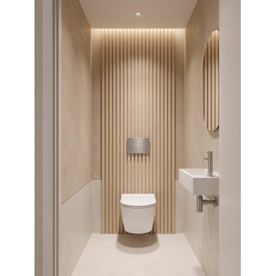 QeramiQ Dely Toiletset - 36.3x51.7cm - diepspoel - rimless - Geberit UP320 inbouwreservoir - met Burda frame - softclose toilet zitting - 35mm - steel bedieningsplaat - rechthoekige knoppen - glans wit