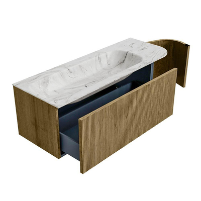 Mondiaz KURVE-DLUX Badkamermeubelset - 125x46x40cm - 1 lade - 1 deur - wastafel solid surface - links - 1 kraangat - Dusk