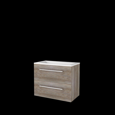 Basic-Line Start 46 ensemble de meubles de salle de bain 80x46cm avec poignées 2 tiroirs vasque acrylique 1 trou pour robinet mfc scotch oak
