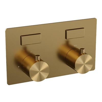 Brauer Gold Edition douche thermostatique à effet pluie avec bouton-poussoir 63 20cm pommeau de douche bras mural courbe barre de douche à main flexible coulissant intégré pvd brossé doré