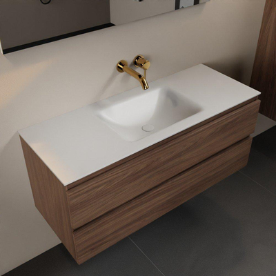 Mondiaz AIVY Ensemble de meuble - 120x45x50cm - 0 trous de robinet - 1 vasque talc Solid surface - Centre - 2 tiroirs - avec miroir - Melamine Mocha