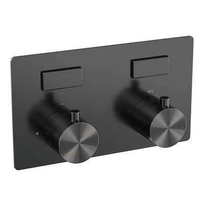 BRAUER gunmetal Edition Thermostatische Regendouche inbouw - drukknoppen - SET 65 - 20cm hoofddouche - plafondarm - staaf handdouche - doucheslang - geïntegreerde glijstang - gunmetal geborsteld PVD