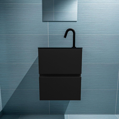 MONDIAZ ADA Meuble WC - 40x30x50cm - 1 trou de robinet - 2 tiroirs - urban mat - lavabo à gauche - Solid surface - Noir