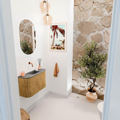 Mondiaz JOYA-DLUX 63.2cm toiletmeubel - ronding links en rechts kleur Oak - Wastafel FAYE positie Midden Zonder kraangat kleur Sombra.
