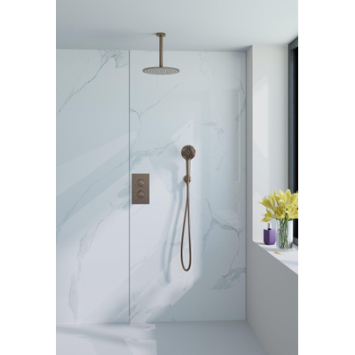Fortifura Calvi Ensemble de douche à encastrer - thermostatique - bras plafond - douche principale de 30 cm - douchette ronde - flexible de douche en métal - cuivre brossé PVD (Cuivre)