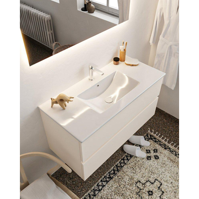 MONDIAZ VICA Ensemble de meuble salle de bain - 100cm - 2 tiroirs - lavabo Denia central - 1 trou de robinet - solid surface lin