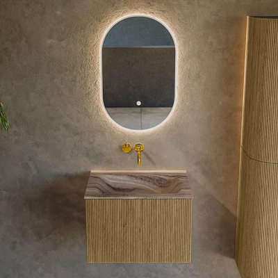 MONDIAZ KURVE-DLUX 60cm badmeubel kleur Dusk met 1 lade en 0 deuren. Wastafel CLOUD Midden zonder kraangat Sombra.