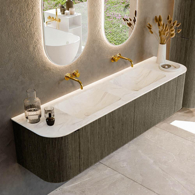 Mondiaz KURVE-DLUX Badkamermeubelset - 180x46x40cm - 2 lade - 2 deuren - wastafel solid surface - dubbel - zonder kraangat - Shadow