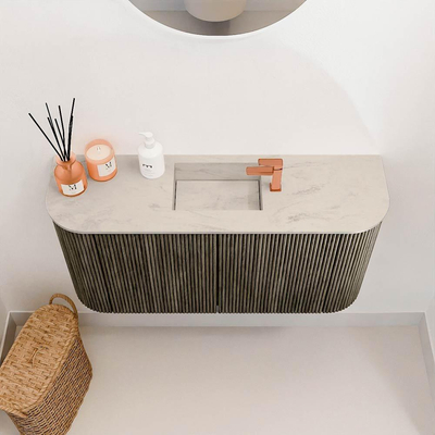 Mondiaz JOYA-DLUX 83.2cm toiletmeubel - ronding links en rechts kleur Shadow - Wastafel FAYE positie Midden 1 kraangat kleur Opalo.