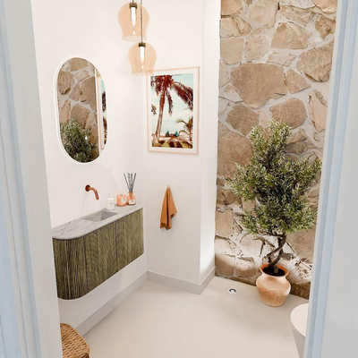 Mondiaz JOYA-DLUX 83.2cm toiletmeubel - ronding links en rechts kleur Dusk - Wastafel FAYE positie Midden Zonder kraangat kleur Glace.