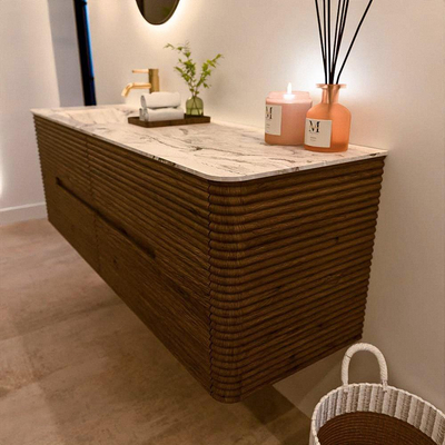 Mondiaz CIRO-DLUX Ensemble de meubles de salle de bains - 150x45x50cm - Vasque solid surface Glace - 1 lavabo à gauche - 1 trou de robinet - 4 tiroirs - Dusk