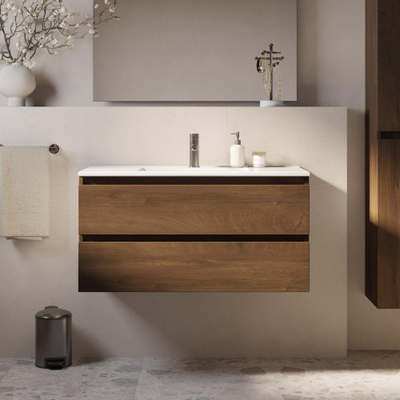 Brauer Core Series badkamermeubelset - 100x45x52cm - wastafel Frost - forest cacao