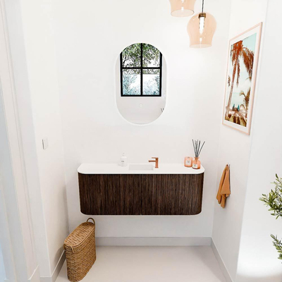 Mondiaz JOYA 113.2cm toiletmeubel - ronding links en rechts kleur Walnut - Wastafel FAYE positie Midden 1 kraangat kleur Talc.
