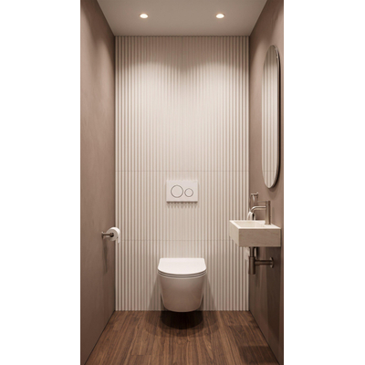 QeramiQ Dely Toiletset - 36.3x51.7cm - diepspoel - rimless - Geberit UP320 inbouwreservoir - softclose toilet zitting - 35mm - glans witte bedieningsplaat - ronde knoppen - mat wit