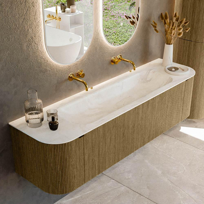Mondiaz KURVE-DLUX Badkamermeubelset - 170x46x40cm - 1 lade - 2 deuren - wastafel solid surface - midden - zonder kraangat - Dusk
