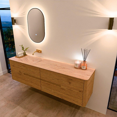 Mondiaz CIRO-DLUX Badkamermeubelset - 180x45x50cm - Solid surface wastafel Saba - 1 wasbak Links - zonder kraangaten - 4 lades - Oak