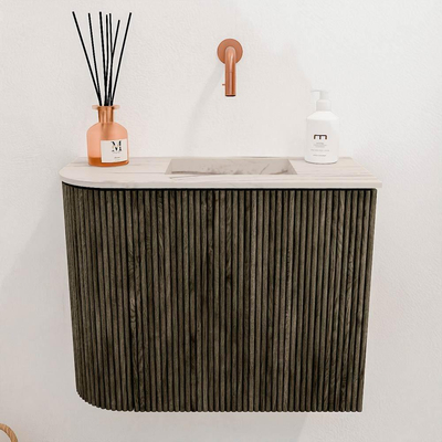 Mondiaz JOYA-DLUX 51.6cm toiletmeubel - ronding links kleur Shadow - Wastafel FAYE positie Rechts Zonder kraangat kleur Nata.