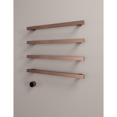 Hotbath &MORE Handdoekradiator - 80x76cm - vierkant - 4 stangen - horizontaal - met schakelaar - geborsteld koper PVD