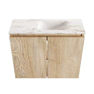 MONDIAZ TURE-DLUX 60cm toiletmeubel Washed Oak. EDEN wastafel Frappe positie rechts. Zonder kraangat.