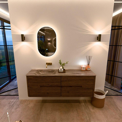 Mondiaz CIRO-DLUX ensemble de meubles de salle de bains - 150x45x50cm - plan vasque solid surface Oza - 1 lavabo à gauche - sans trous de robinet - 4 tiroirs - Dusk