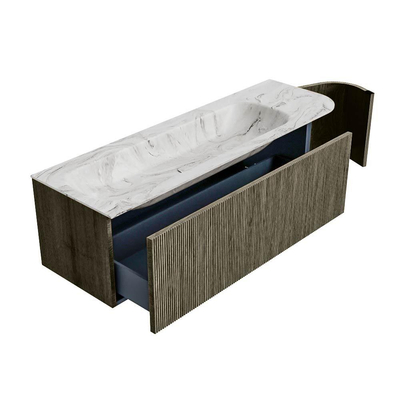 Mondiaz KURVE-DLUX Ensemble de meubles de salle de bains - 145x46x40cm - 1 tiroir - 1 porte - plan vasque solid surface - gauche - 2 trous de robinet - Shadow