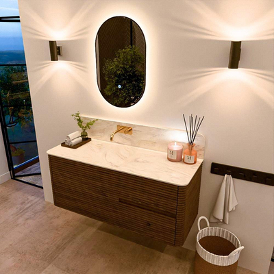 Mondiaz CIRO-DLUX Ensemble de meubles de salle de bains - 120x45x50cm - Vasque en solid surface Ostra - 1 lavabo à gauche - sans trous de robinet - 2 tiroirs - Dusk