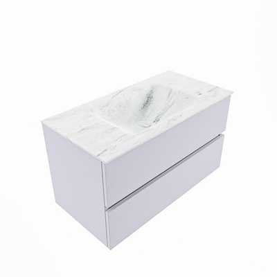 Mondiaz VICA-DLUX Ensemble de meuble de salle de bain - 90cm - meuble sous-vasque cale - 2 tiroirs - lavabo encastré cloud milieu - 1 trou de robinet - version haute de 60cm - opalo