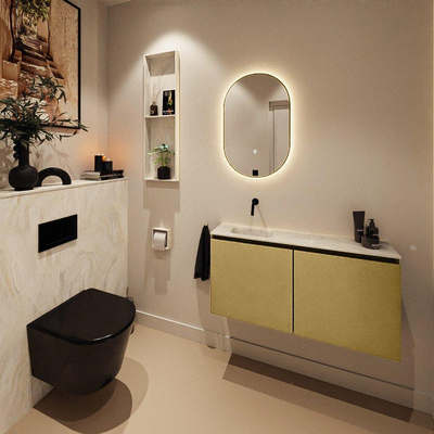 MONDIAZ TURE-DLUX Meuble de toilettes 100 cm Oro. EDEN lavabo Ostra position gauche. Sans trou de robinet.