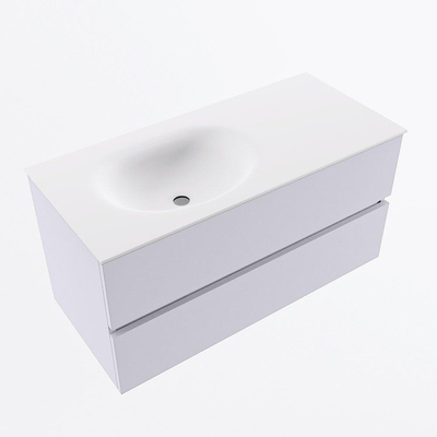 Mondiaz VICA Ensemble de meuble de salle de bain - 100cm - meuble sous-vasque cale - 2 tiroirs - lavabo moon gauche - sans trous de robinet - version haute de 60cm - talc