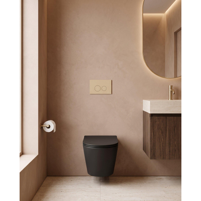 QeramiQ Dely Toiletset - 36.3x51.7cm - diepspoel - rimless - Geberit UP320 inbouwreservoir - met Burda frame - softclose toiletzitting - bedieningsplaat beige - ronde knoppen - mat zwart