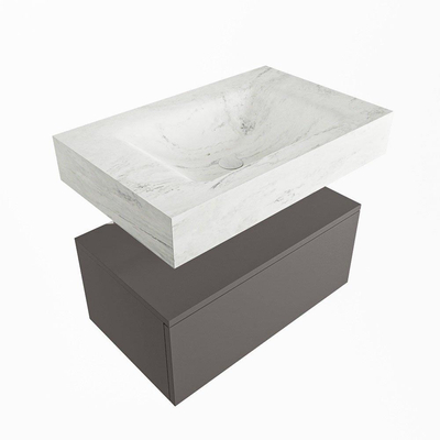 Mondiaz ALAN-DLUX Ensemble de meuble - 70cm - meuble Dark grey mat - 1 tiroir - Lavabo Cloud Opalo suspendu - vasque Centre - 0 trous de robinet