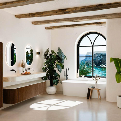 MONDIAZ THOR-DLUX 200cm badmeubel ronding links + rechts kleur Walnut met 2 lades en 2 deuren. Vrijhangende wastafel CLOUD Dubbel zonder kraangat kleur Ostra.