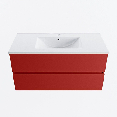 Mondiaz VICA Ensemble de meuble de salle de bain - 100cm - meuble sous-vasque fire - 2 tiroirs - lavabo denia milieu - 1 trou de robinet - version haute de 60cm - blanc brillant