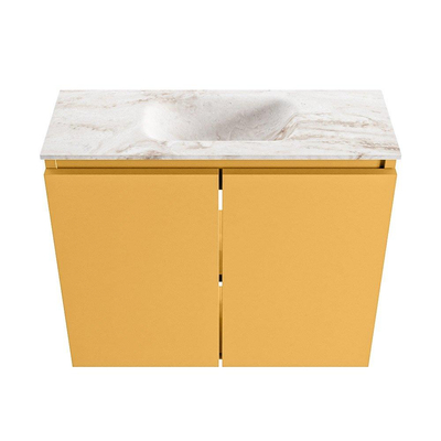 MONDIAZ TURE-DLUX Meuble de toilettes 60cm Ocher. Lavabo EDEN Frappe position milieu. Sans trou de robinet.